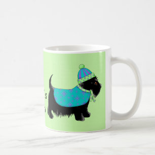 Black Scottie Hund Blue Grönt Namn Personlig Kaffemugg
