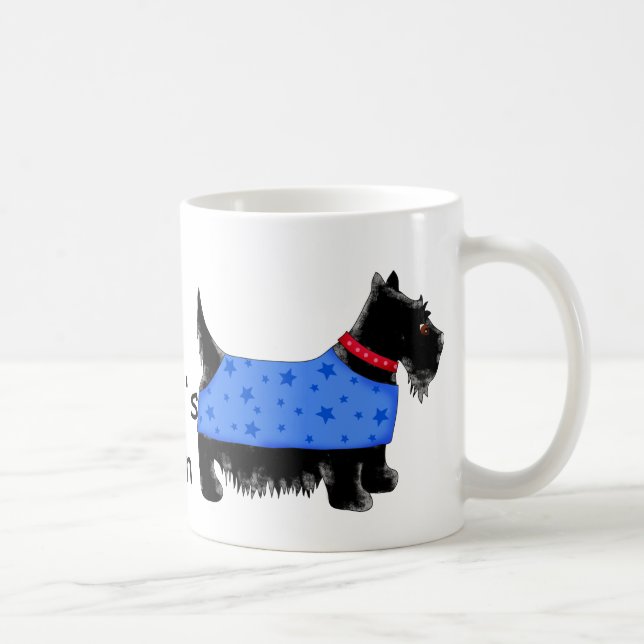 Black Scottie Hund Blue Jacka Namn Personlig Kaffemugg (Höger)
