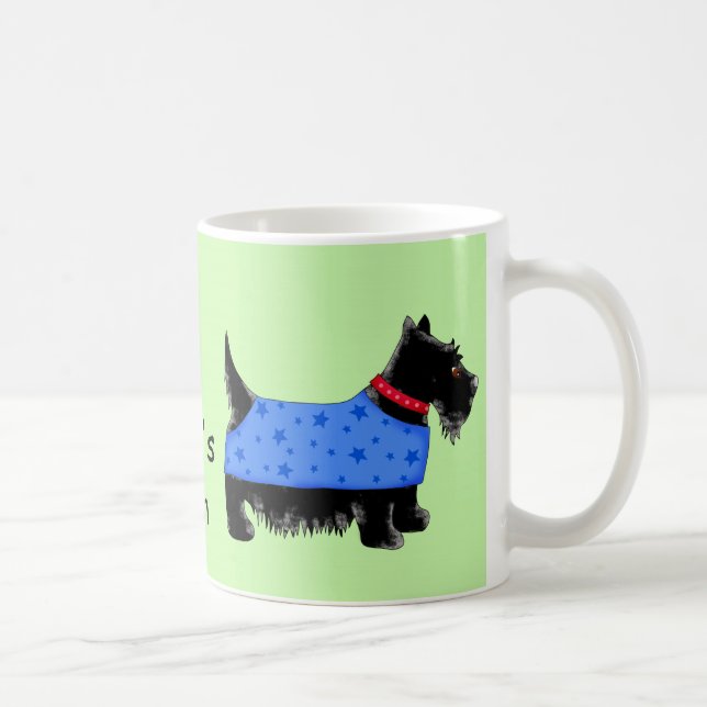 Black Scottie Hund Blue Jackar Namn Personalize Gr Kaffemugg (Höger)