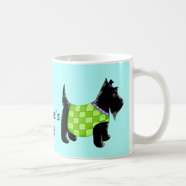 Black Scottie Hund Grönt Blue Namn Personlig Kaffemugg (Höger)