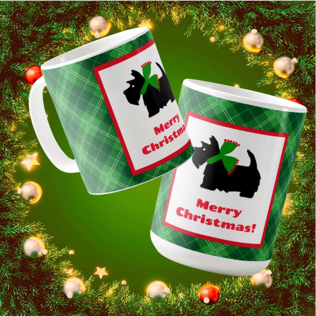 Black Scottie Hund Tartan God jul Kaffemugg (Great hostess gift!)