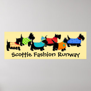 Black Scottie Hundar Mode Runway Art Gult Poster