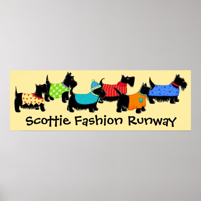 Black Scottie Hundar Mode Runway Art Gult Poster (Framsidan)