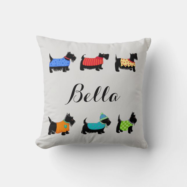 Black Scottie Hundar Namn Personlig Decorative Kudde (Framsida)