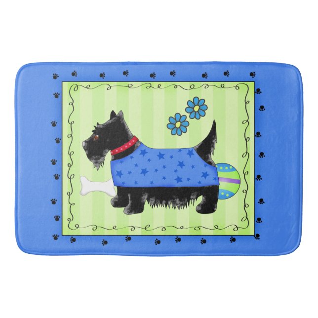 Black Scottie Terrier Blue and Lime Green Badrumsmatta (Framsidan)