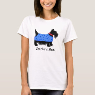 Black Scottie Terrier Hund Blue Namn Personlig Tee