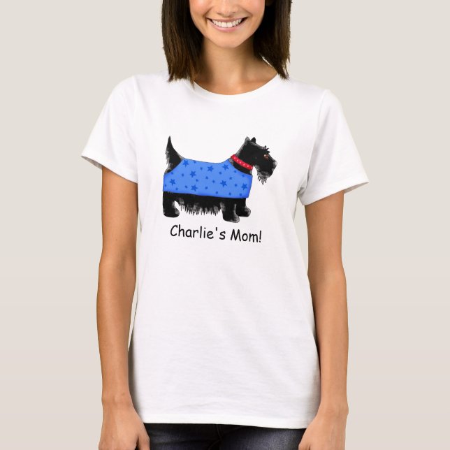 Black Scottie Terrier Hund Blue Namn Personlig Tee (Framsida)