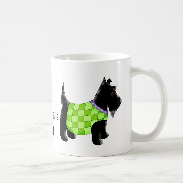 Black Scottie Terrier Hund Grönt Namn Personlig Kaffemugg (Höger)