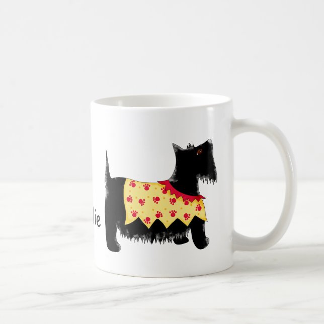 Black Scottie Terrier Hund Gult Namn Personlig Kaffemugg (Höger)