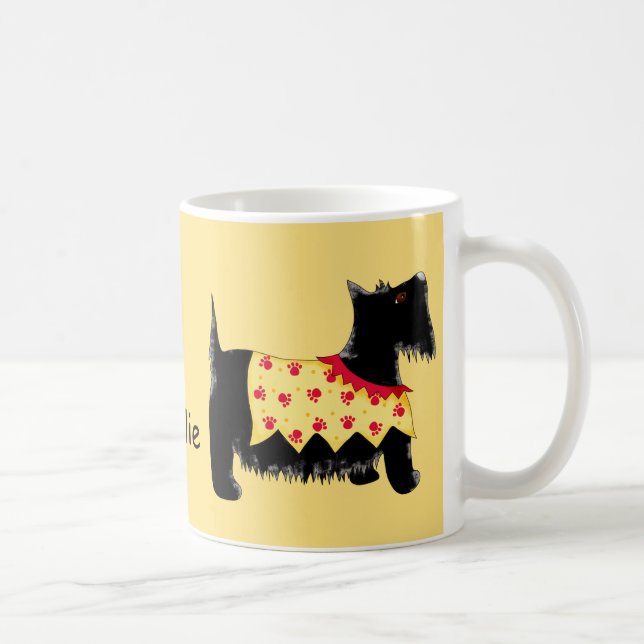 Black Scottie Terrier Hund Gult Namn Personlig Kaffemugg (Höger)