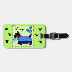 Black Scottie Terrier Hund Namn Personlig Grönt Bagagebricka