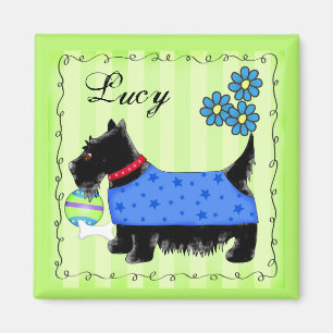 Black Scottie Terrier Hund Namn Personlig Grönt Magnet