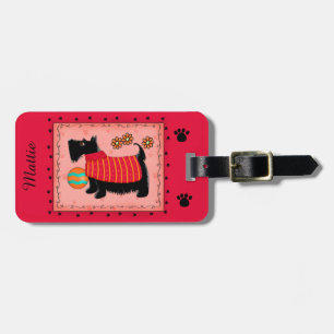 Black Scottie Terrier Hund Namn Personlig Red Bagagebricka