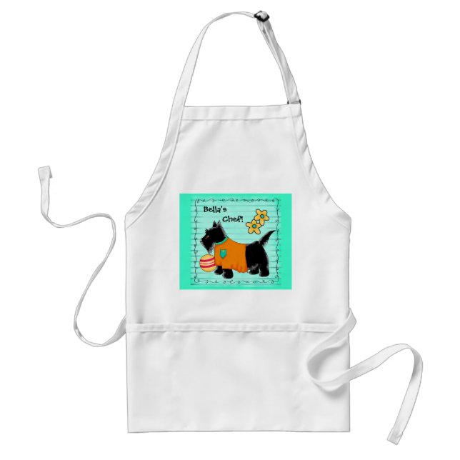 Black Scottie Terrier Hund Namn Personlig Teal Förkläde (Framsidan)