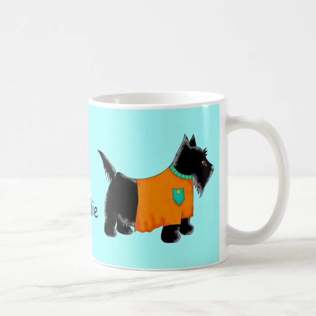 Black Scottie Terrier Hund Orange Namn Personlig Kaffemugg (Höger)
