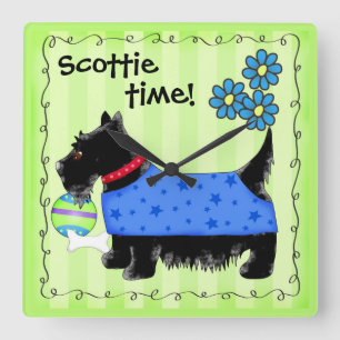Black Scottie Terrier Hund Personlig Grönt Fyrkantig Klocka