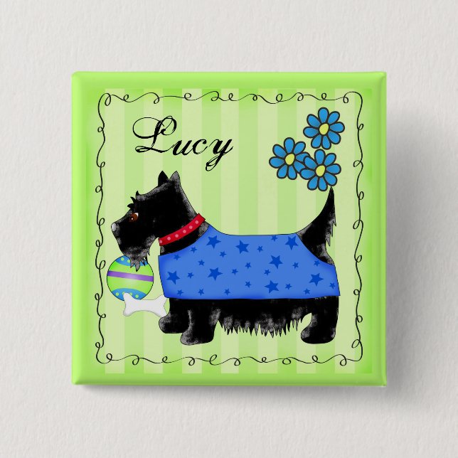 Black Scottie Terrier Hund Personlig Namn Badge Knapp (Framsida)