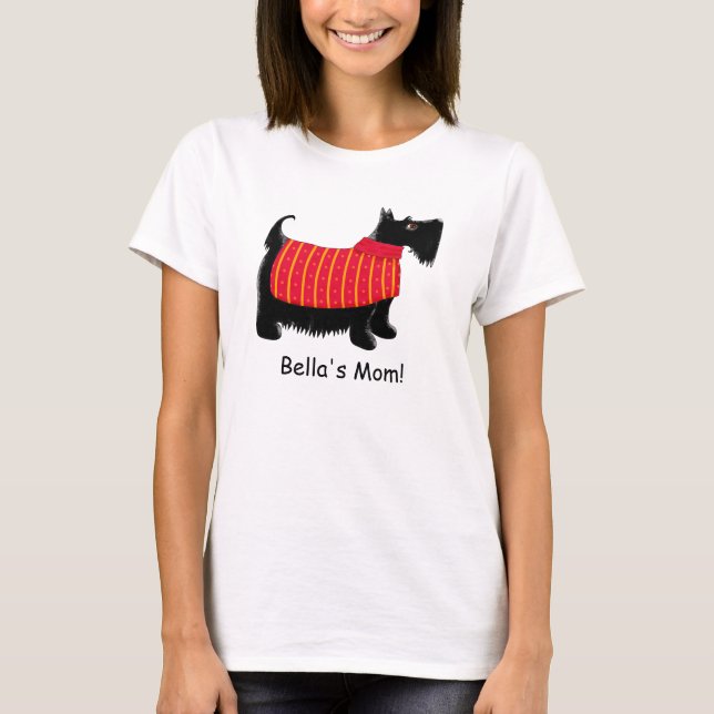 Black Scottie Terrier Hund Red Namn Personlig Tee (Framsida)