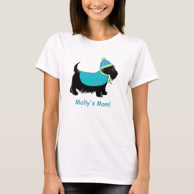Black Scottie Terrier Hund Tur ise Namn Anpassning T Shirt (Framsida)