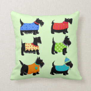 Black Scottie Terrier Hundar Grönt Decorative Kudde