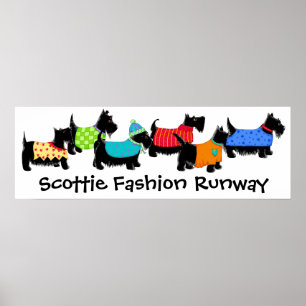 Black Scottie Terrier Hundar Mode Runway Art Poster