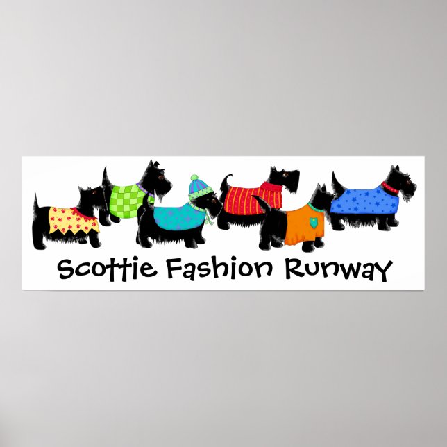 Black Scottie Terrier Hundar Mode Runway Art Poster (Framsidan)