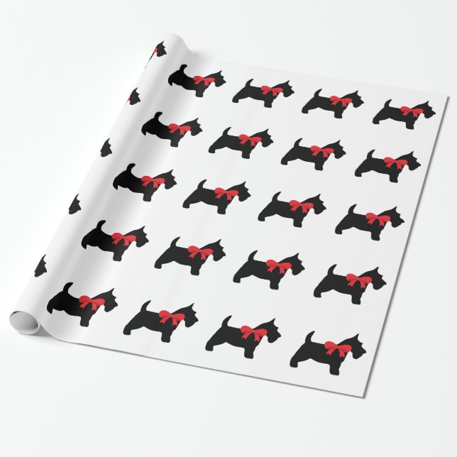 Black Scottie with Red Bow Wrapping Papper Presentpapper (Utrullad)
