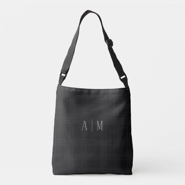 Black Scottish Tartan Custom Initial Monogram Axelväska (Baksida)