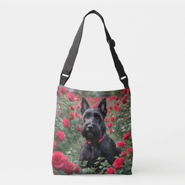 Black Scottish Terrier i Röd ros, Axelväska (Framsida)