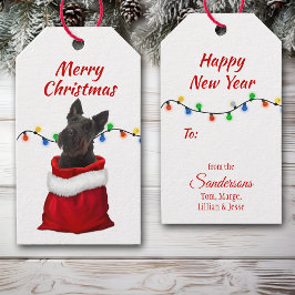 Black Scottish Terrier i Santa Bag Presentetikett