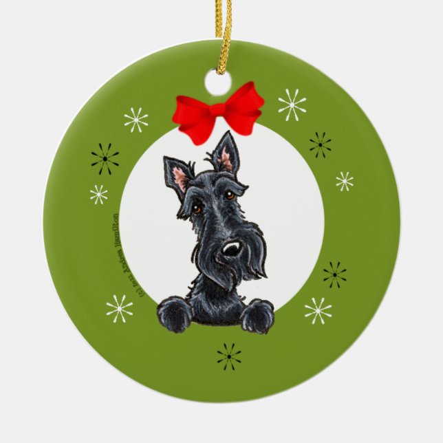 Black Scottish Terrier jul Classic Julgransprydnad Keramik (Framsidan)