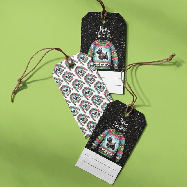 Black Scotty Hund Ugly jul Sweater Presentetikett (Skapare uppladdad)