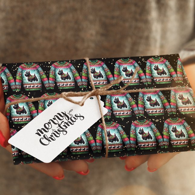 Black Scotty Hund Ugly jul Sweater Presentpapper (Skapare uppladdad)