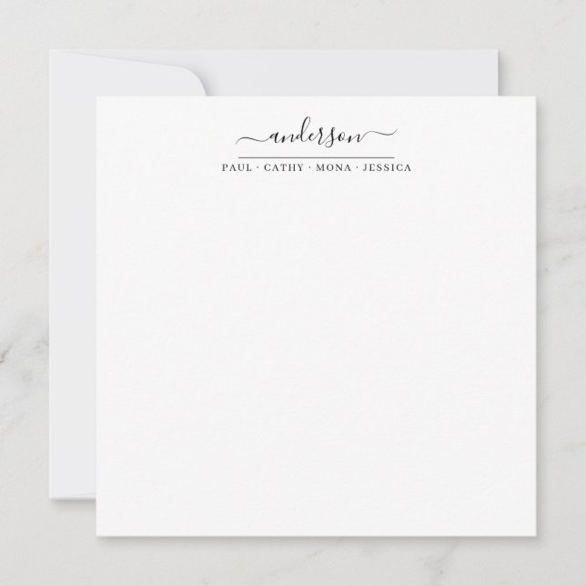 Black Script Calligraphy med efternamn i modern fa Anteckningskort (Framsida)