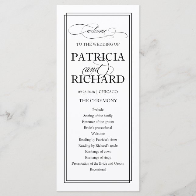 Black Script Elegant bröllop Ceremony-program Program (Framsida)