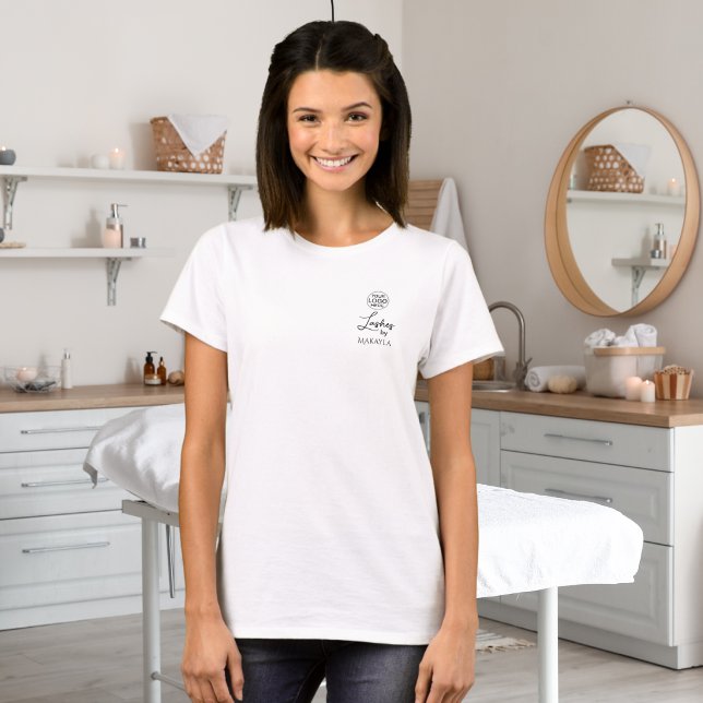 Black Script Employee Name Business Logo Lashes T Shirt (Skapare uppladdad)