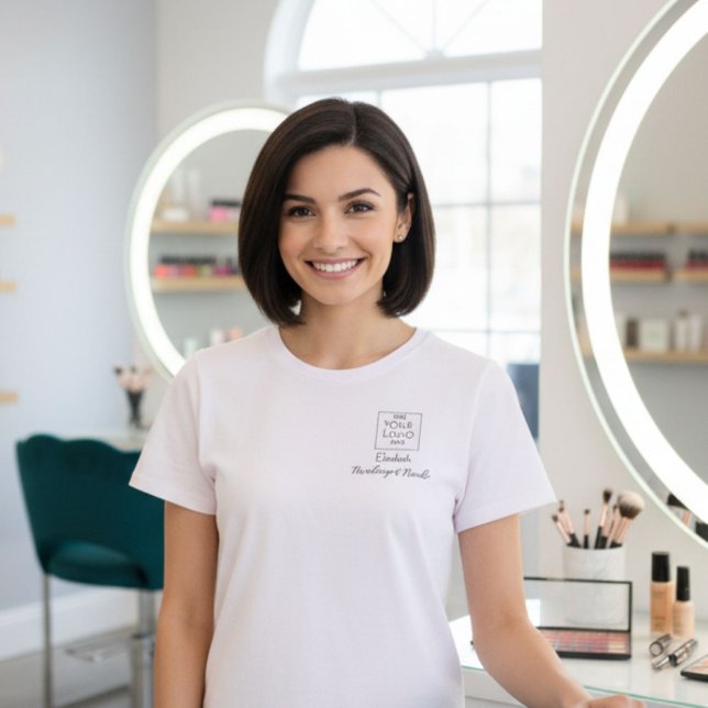 Black Script Employee Name Business Logo Makeup T Shirt (Skapare uppladdad)