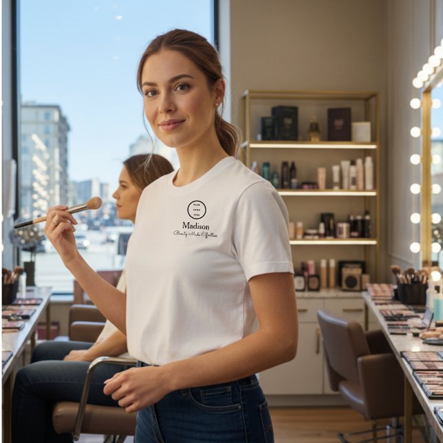 Black Script Employee Name Business Logo Makeup T Shirt (Skapare uppladdad)