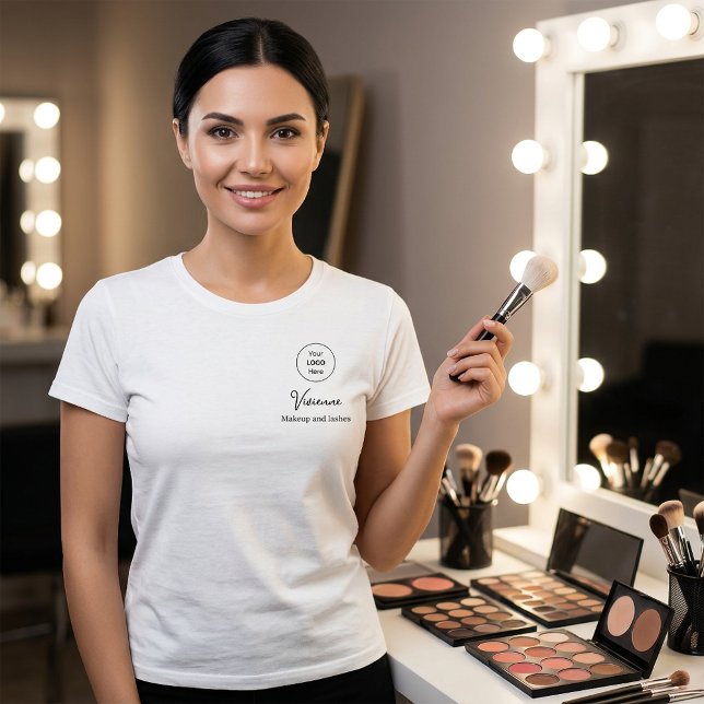 Black Script Employee Name Business Logo Makeup T Shirt (Black Script Employee Name Business Logo Makeup T-Shirt)