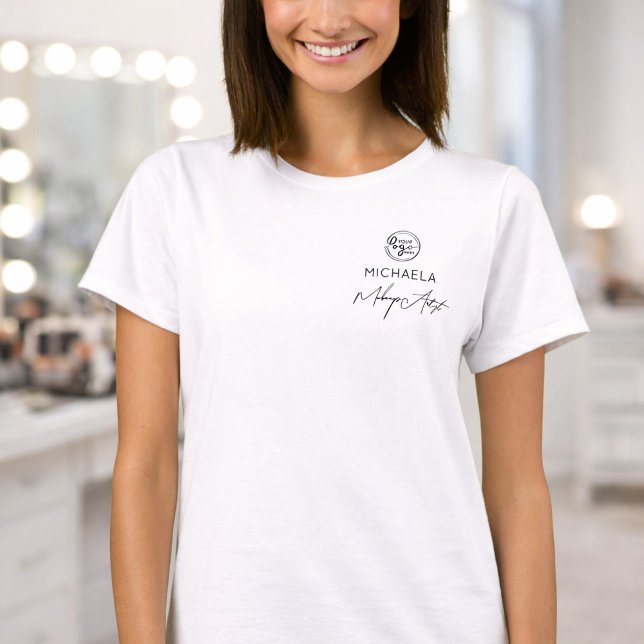 Black Script Employee Name Business Logo Makeup T Shirt (Skapare uppladdad)