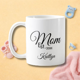 Black Script Mom Established New Mom Gift  Kaffemugg