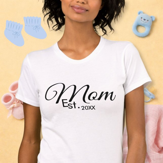 Black Script Mom Established New Mom Gift T Shirt (Skapare uppladdad)