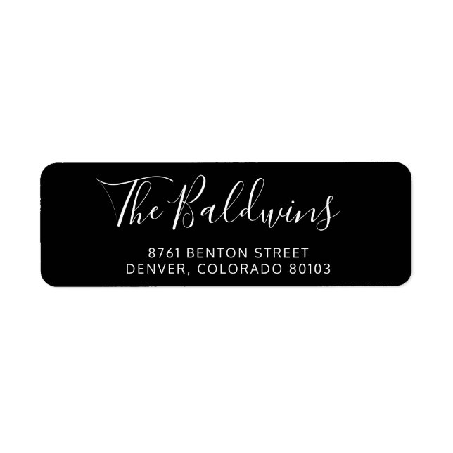 Black Script Namn Modern Returadress Etikett (Framsidan)