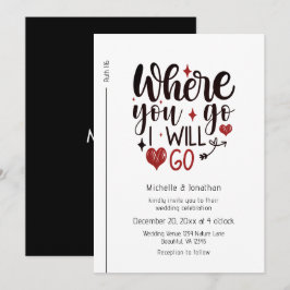 Black Script Red Hearts Christian Bible Bröllop Inbjudningar