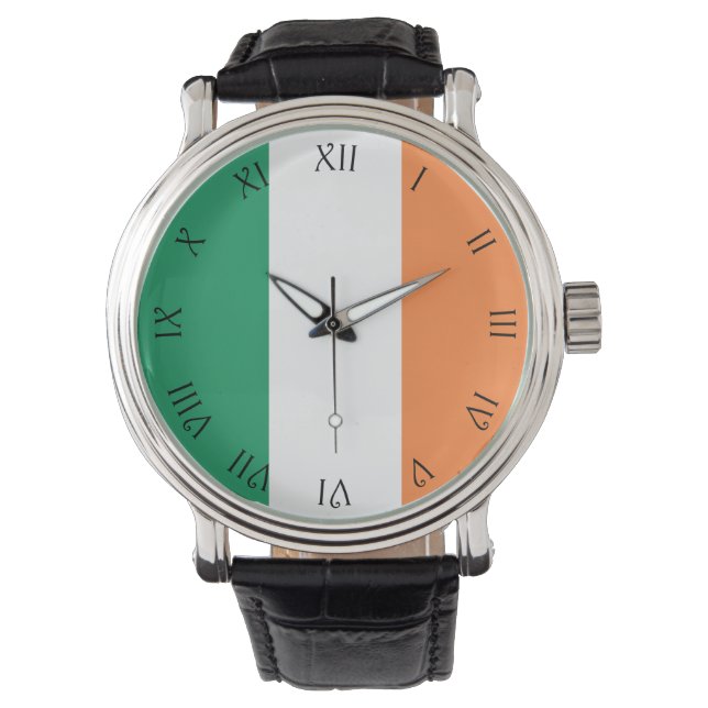 Black Script Roman Numbers Irish Flagga watt Armbandsur (Framsida)
