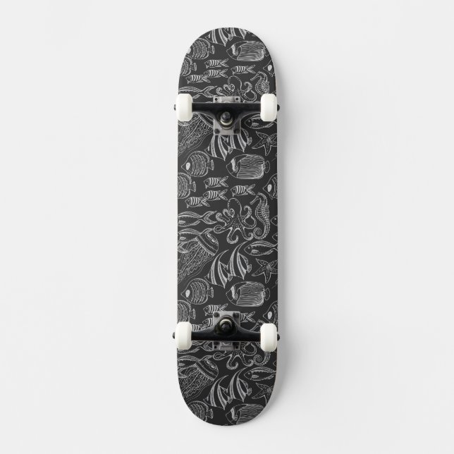 Black Sea mönster Old School Skateboard Bräda 21,6 Cm (Framsida)