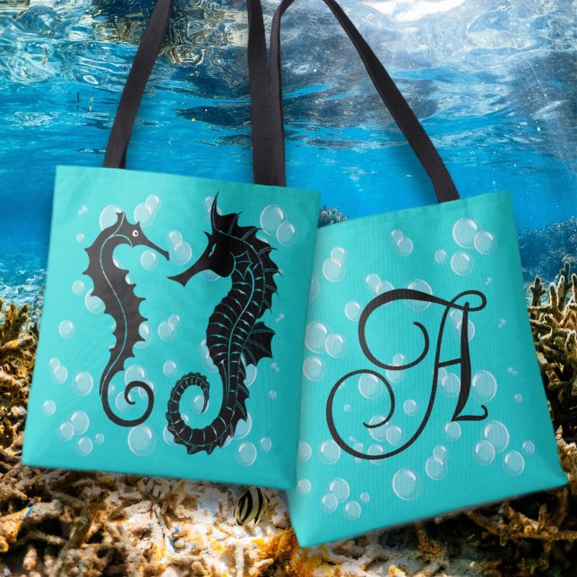 Black Seahorse Monogram Initial Tygkasse (Skapare uppladdad)