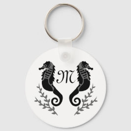 Black Seahorse Silhouette Monogram Nyckelring