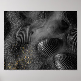 Black Seashells och Sand Tropical Printable Art Poster