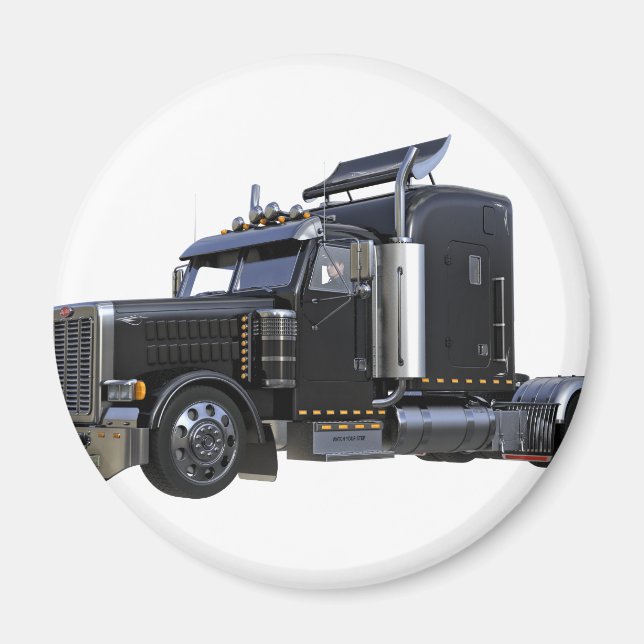 Black Semi Tractor Trailer Lastbil Magnet (Framsidan)